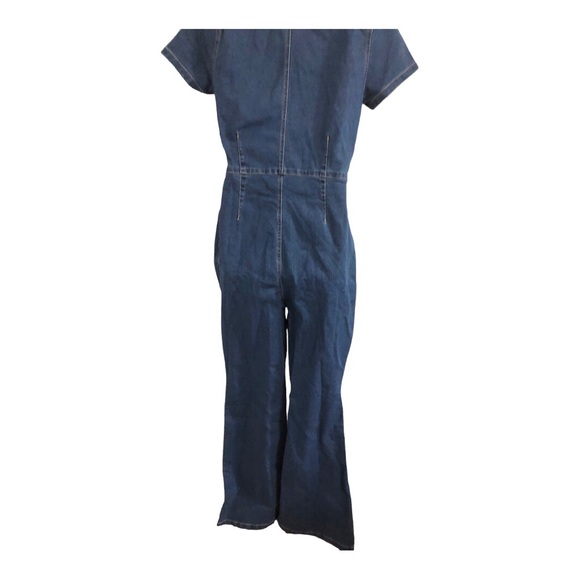 Blue jeans denim zip up flare leg jumpsuit size large new - Picture 6 of 13